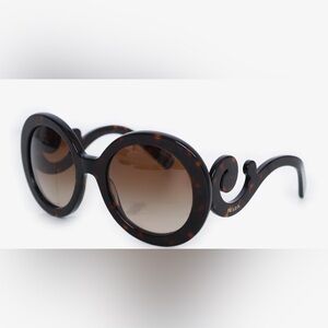 Prada Baroque Swirl Arm Round Sunglasses SPR27N Tortoiseshell